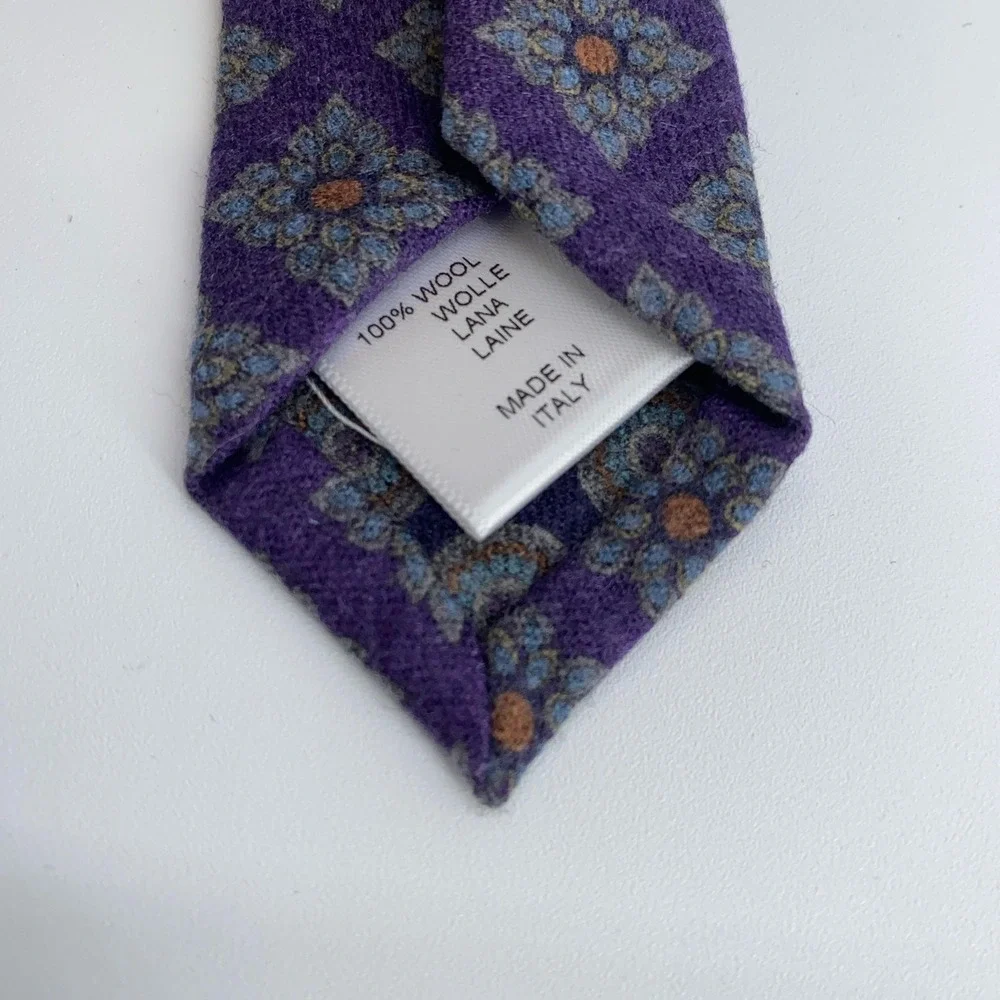 Eton Tie Mens One Size Purple Wool Floral Geometric Handmade Made Italy